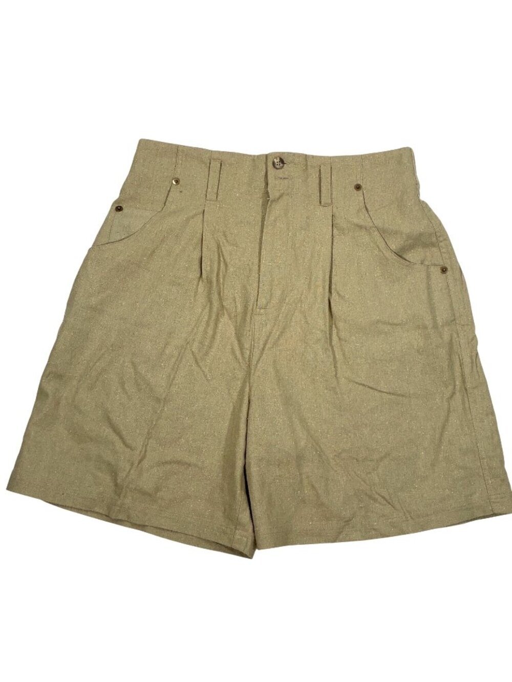Silk Exchange women’s 100% Silk Khaki Pleated Casual Shorts Size L Made In China